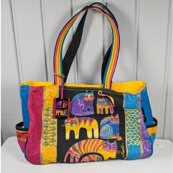 Laurel Burch Fantastic Feline Totem Canvas Medium Sized Tote Shoulder Bag - Picture 1 of 15
